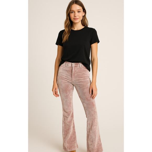 New Pol High Rise Stretchy Corduroy Pink Flare Pants SZ M - Picture 1 of 6